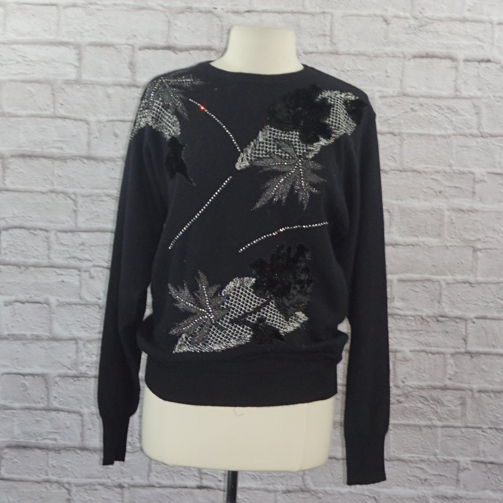 Vintage 80s Rhinestone Applique Angora Wool Sweater